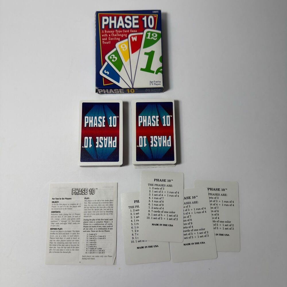 Vintage Phase 10 Card Game Fundex 1998 Complete Family Rummy Night Retro Fun